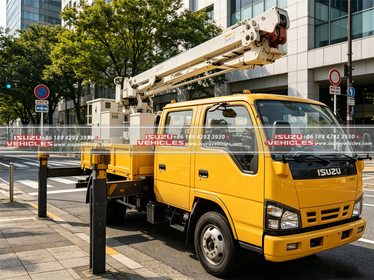 ISUZU Insulated Bucket Mounted Utility Truck Working ISUZU Insulated Bucket Mounted Utility Truck Working