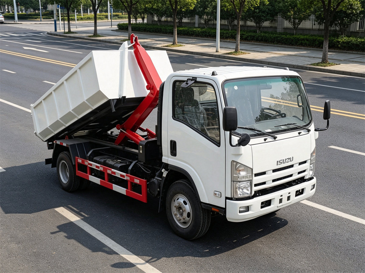 ISUZU 6 CBM Hooklift Garbage Truck Left ISUZU 6 CBM Hooklift Garbage Truck Left
