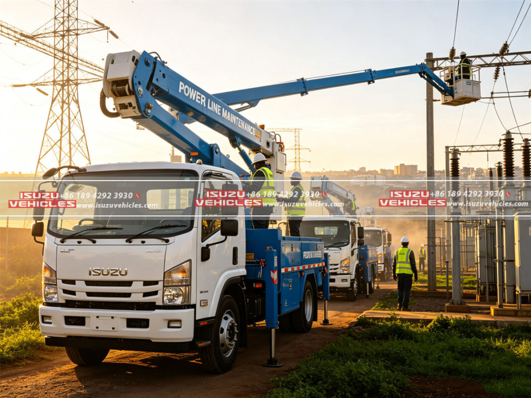 ISUZU Bucket Trucks Arrive in Zambia for Power Line Maintenance
